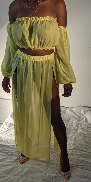 SEXY HIGH CUT YELLOW COVER-UP